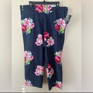 Jules & Leopold Pull On Kick Flare Pants Women XL Floral Crop Navy Straight New